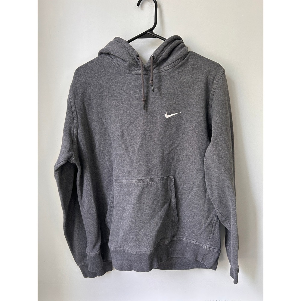 Nike Mens Embroidered Swoosh Pullover Hoodie Charcoal Gray Large